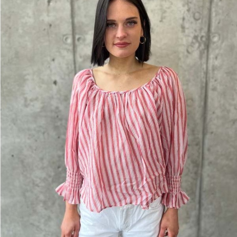 NWT Felicite Cotton Smock Sleeve Top Red Stripe Size 4 (12)